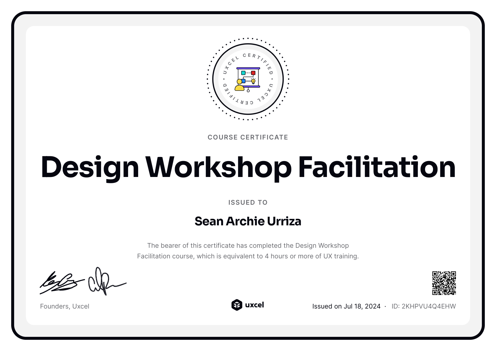 Sean Archie Urriza's certificate